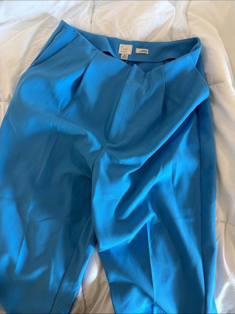 Bright Blue Pleated High-Waist Trousers